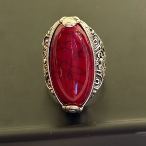 Fashion Jewelry Red Oval Filigree Statement Ring